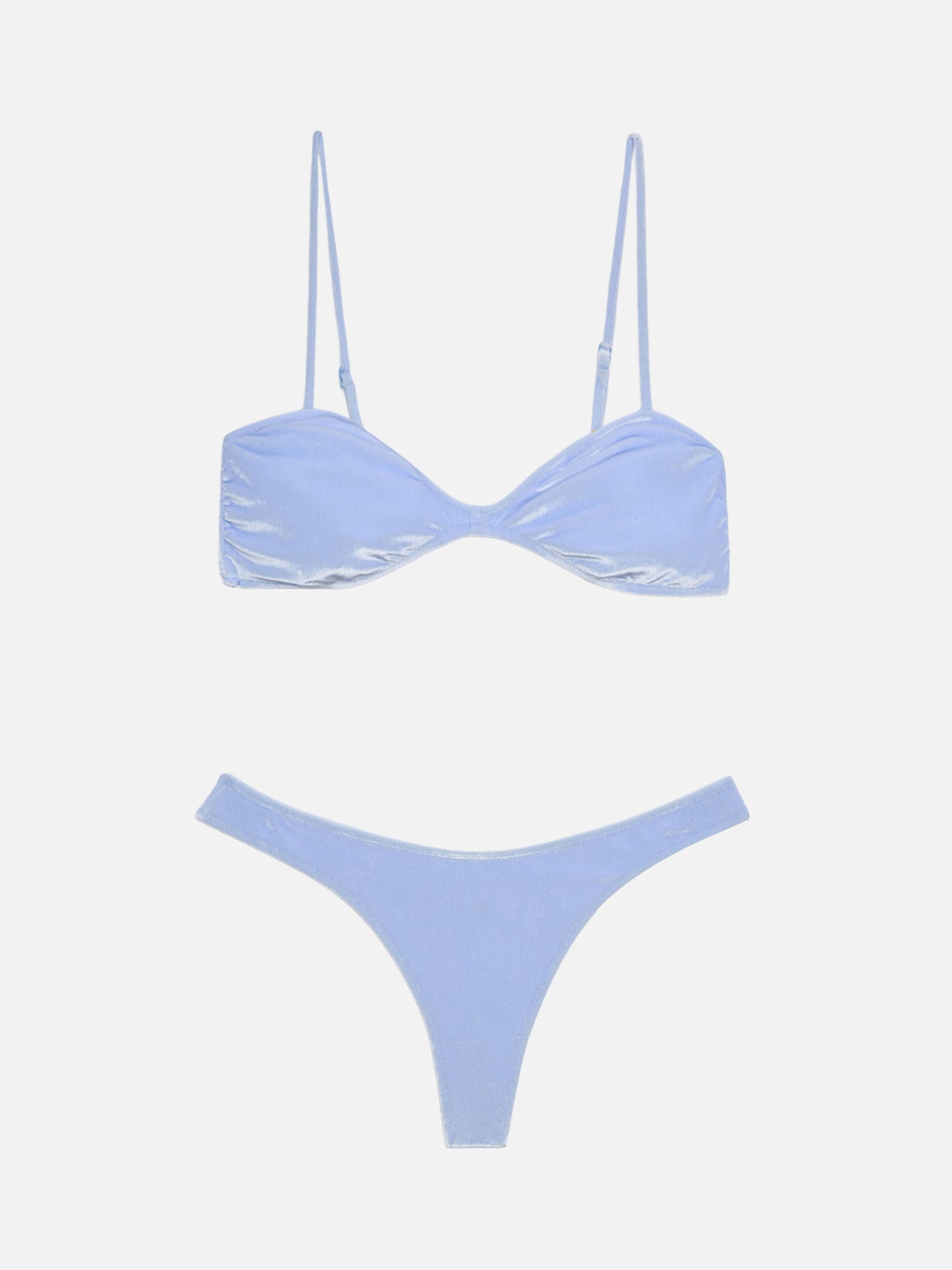 Woman scooped bikini Ipanema Naomi in sky blue velvet