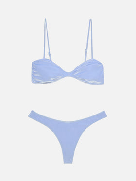 Woman scooped bikini Ipanema Naomi in sky blue velvet