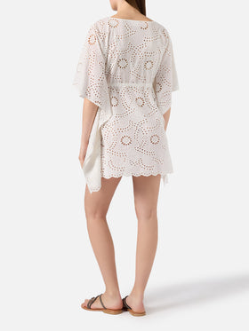 Iria short kaftan in white sangallo textile