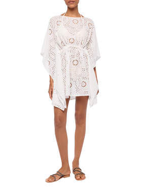 Baumwollkaftan Iria aus weißem Sangallo-Spitzenstoff