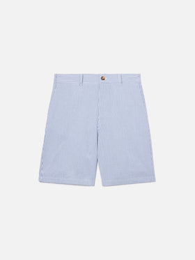 Navy blue Ischia bermuda shorts in striped seersucker