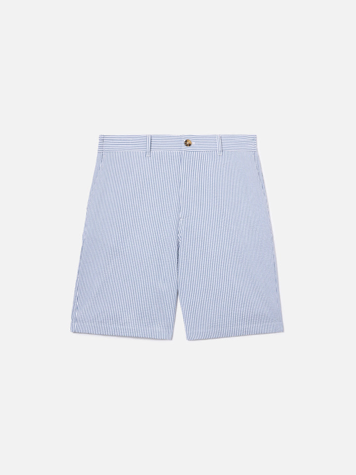 Navy blue Ischia bermuda shorts in striped seersucker