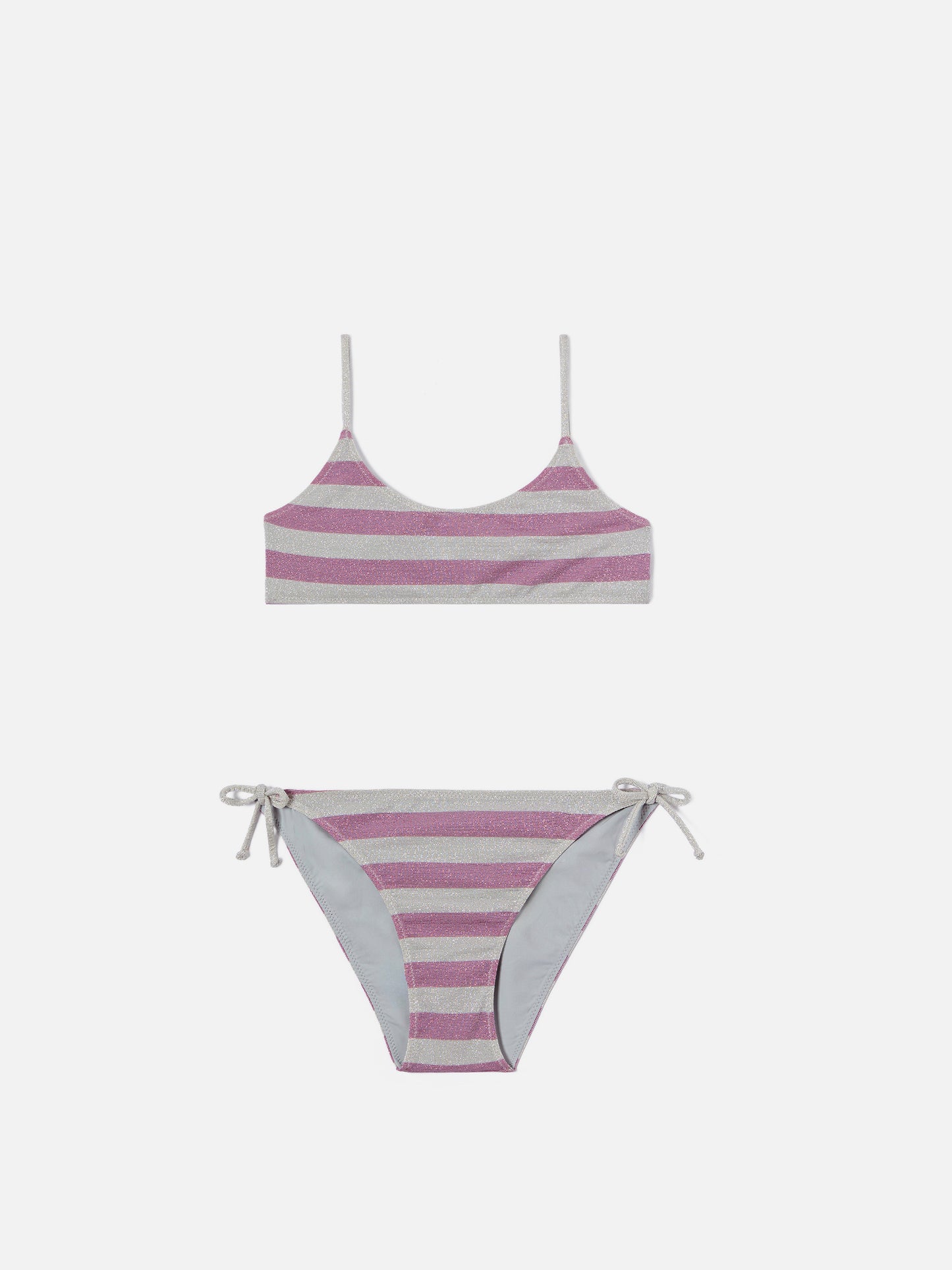 Bikini Jaiden de lurex a rayas rosa y plateadas 