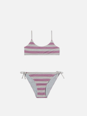 Bikini Jaiden de lurex a rayas rosa y plateadas 