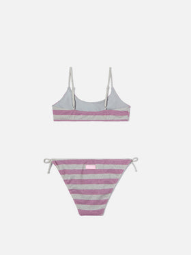 Bikini Jaiden de lurex a rayas rosa y plateadas 