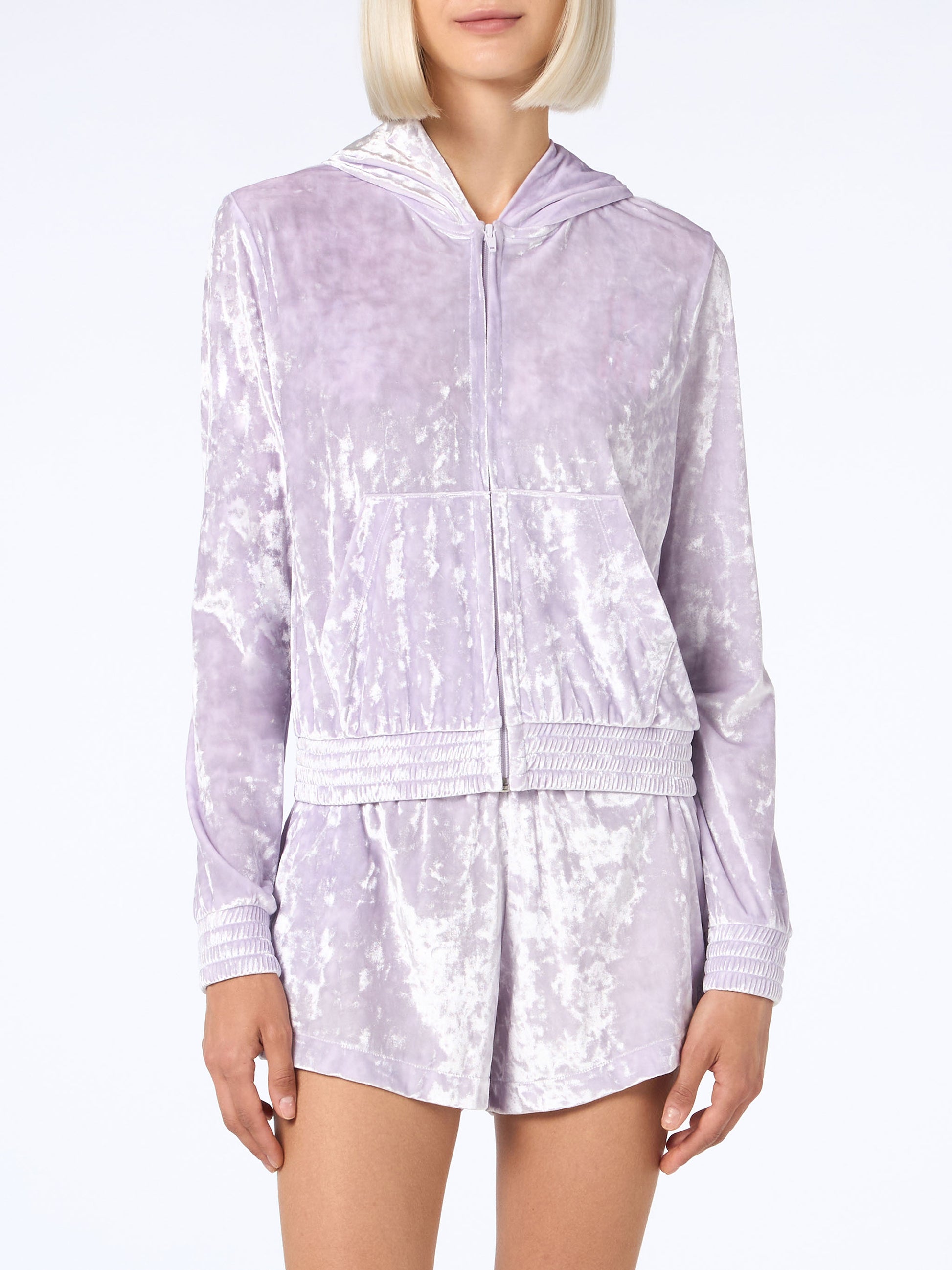 Woman lilac chenille zipped hoodie Jasmine - MC2 Saint Barth