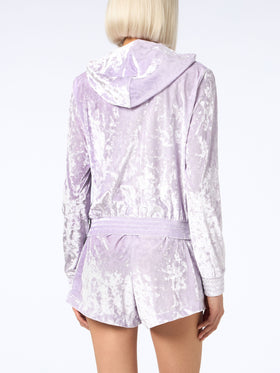 Woman lilac chenille zipped hoodie Jasmine - MC2 Saint Barth