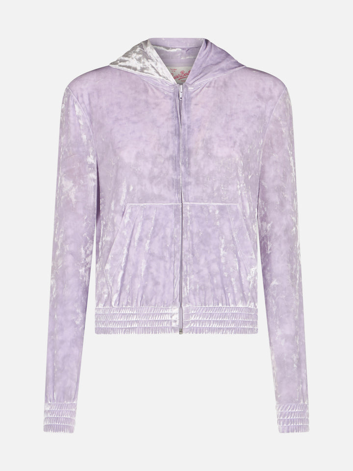 Woman lilac chenille zipped hoodie Jasmine - MC2 Saint Barth