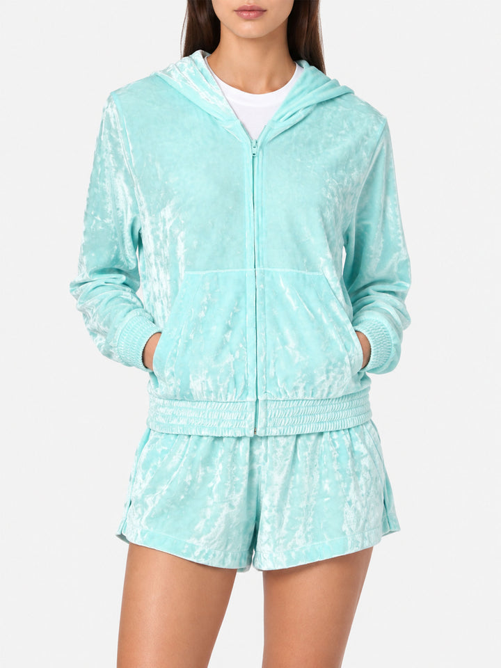 Wassergrüner Chenille-Jasmine Zip-Hoodie 