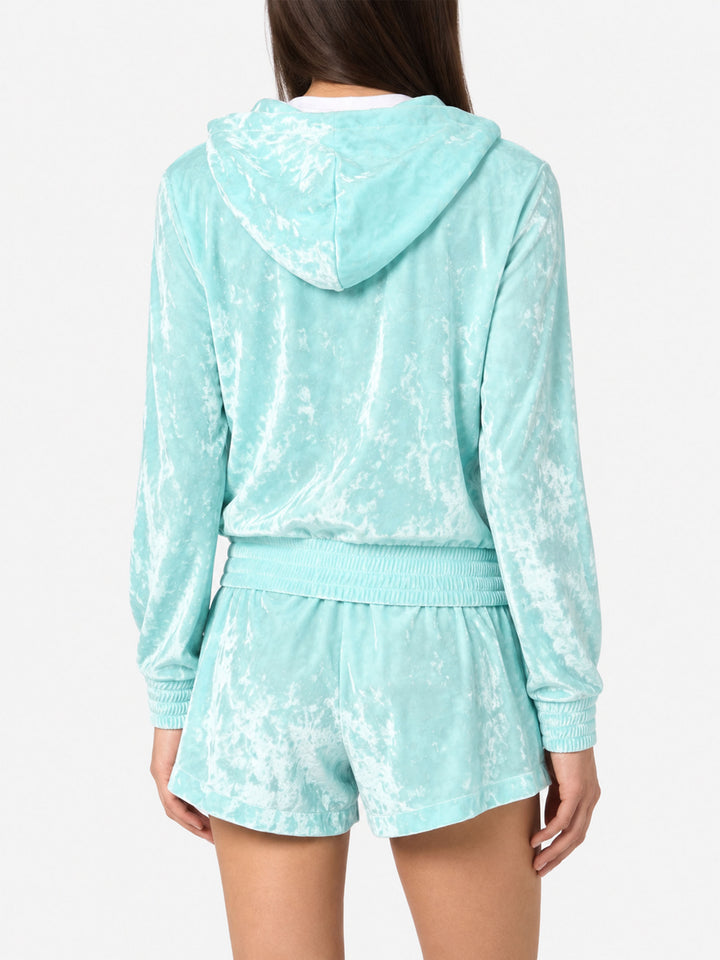 Wassergrüner Chenille-Jasmine Zip-Hoodie 