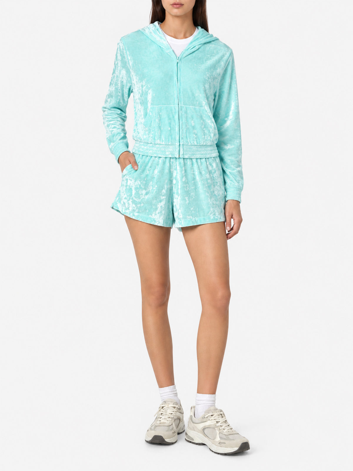 Sweat à capuche zippé Jasmine en chenille vert d’eau 