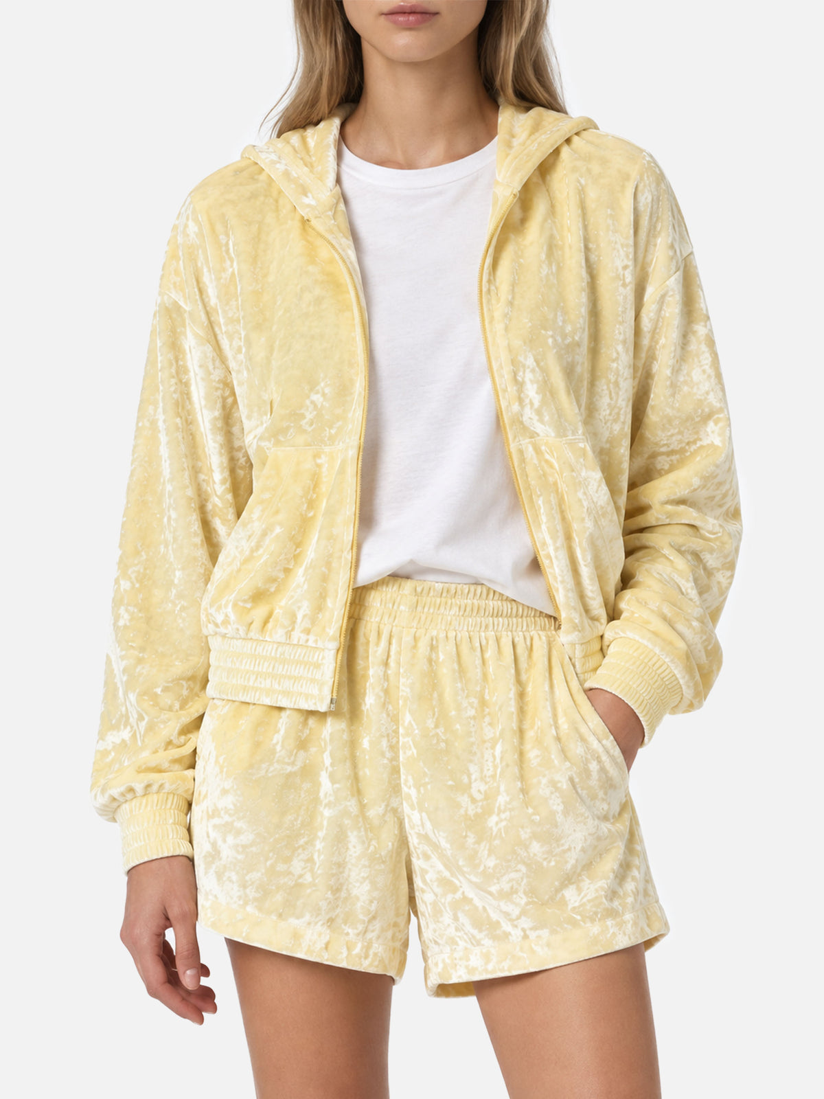 Felpa Jasmine con zip in tessuto effetto spugna giallo chiaro
