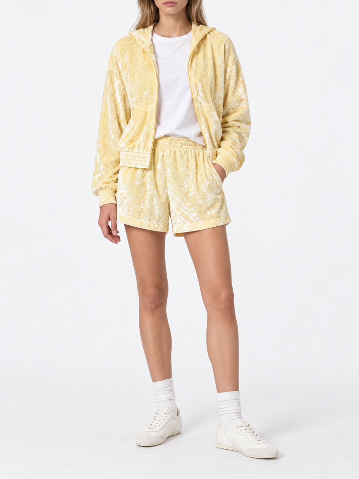 Felpa Jasmine con zip in tessuto effetto spugna giallo chiaro