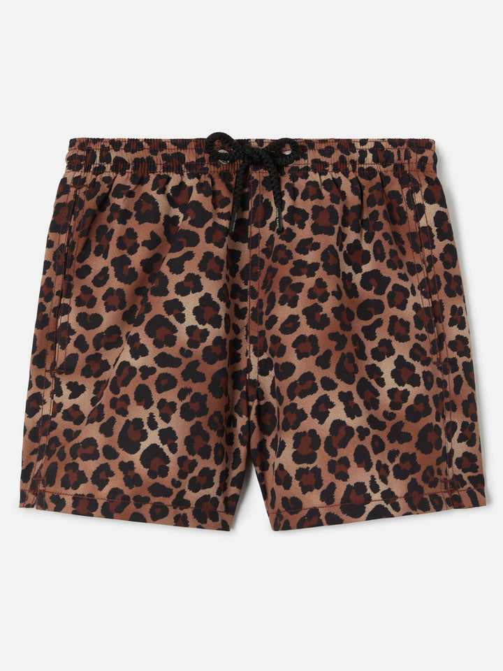 Jean swim shorts with Leopard Animalier print