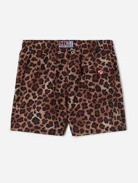 Jean swim shorts with Leopard Animalier print