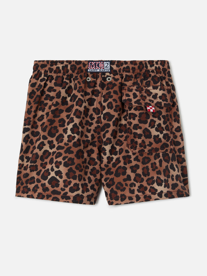 Jean swim shorts with Leopard Animalier print