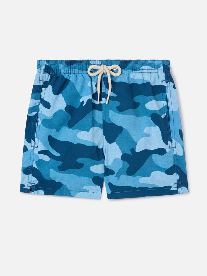 Jungen-Badeshorts aus Jeans in mittlerer Länge mit Camouflage-Print 