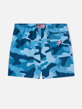Jungen-Badeshorts aus Jeans in mittlerer Länge mit Camouflage-Print 