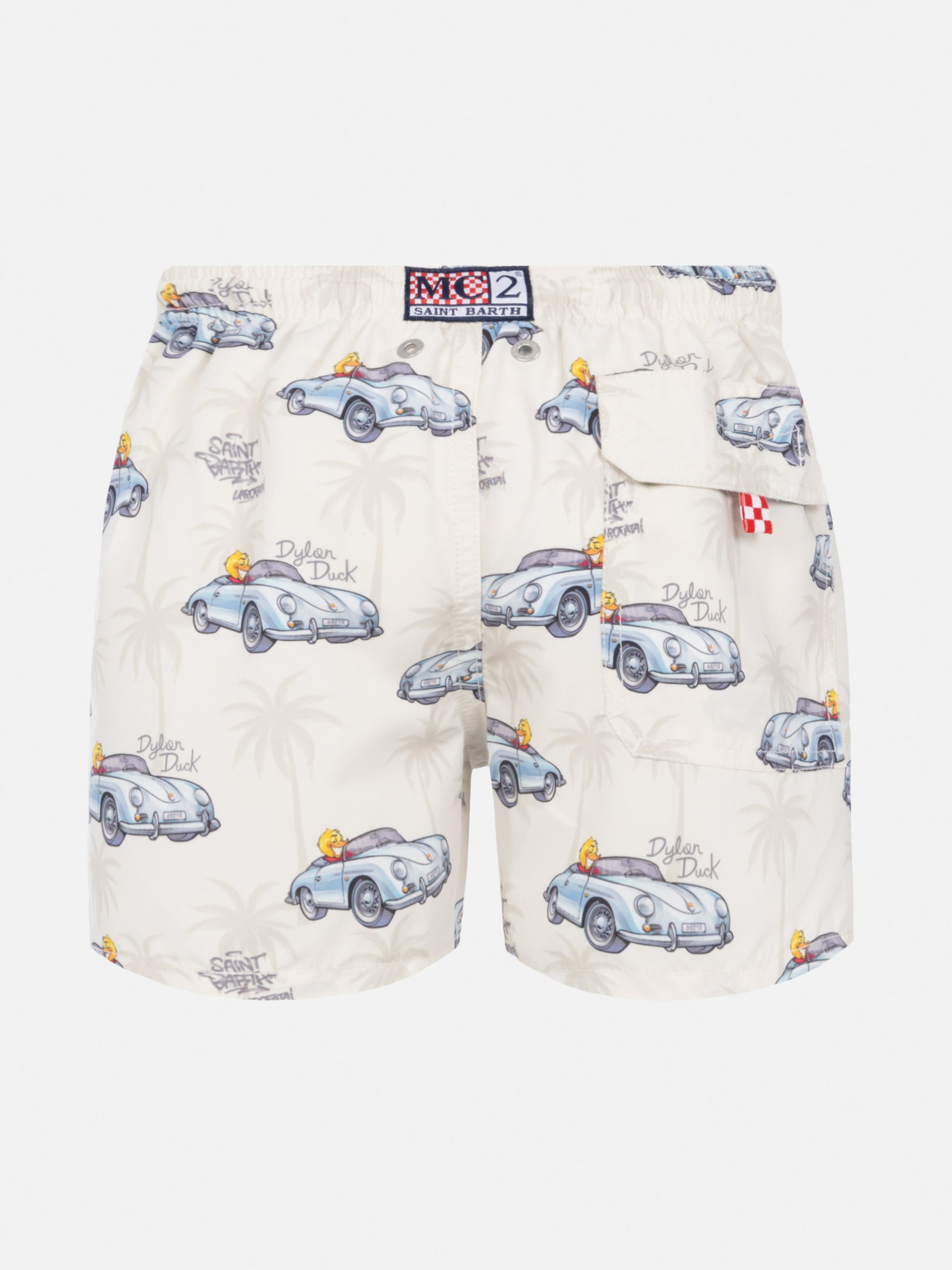 Jean mid-length swim shorts with Cryptopuppets car print | CRYPTOPUPPETS SPECIAL EDITION - MC2 Saint Barth