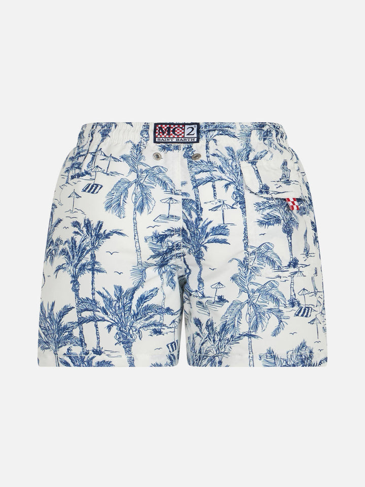 Jean mid-length swim shorts with toile de jouy print - MC2 Saint Barth