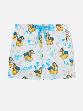 Short de bain garçon en jean mi-long avec imprimé Crypto Ducky | CRYPTOPUPPETS SPECIAL EDITION 