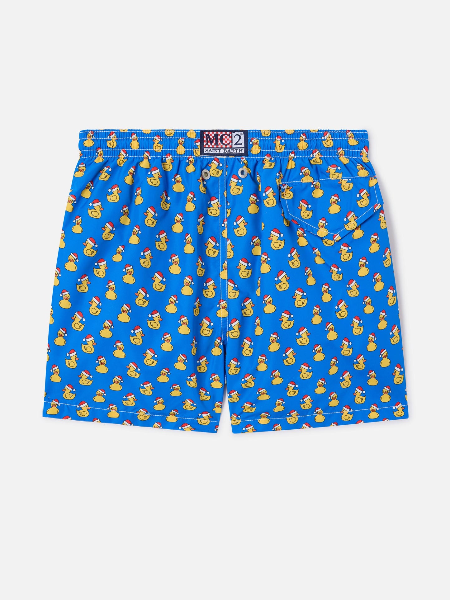 Boy light fabric swim shorts with Christmas ducks print