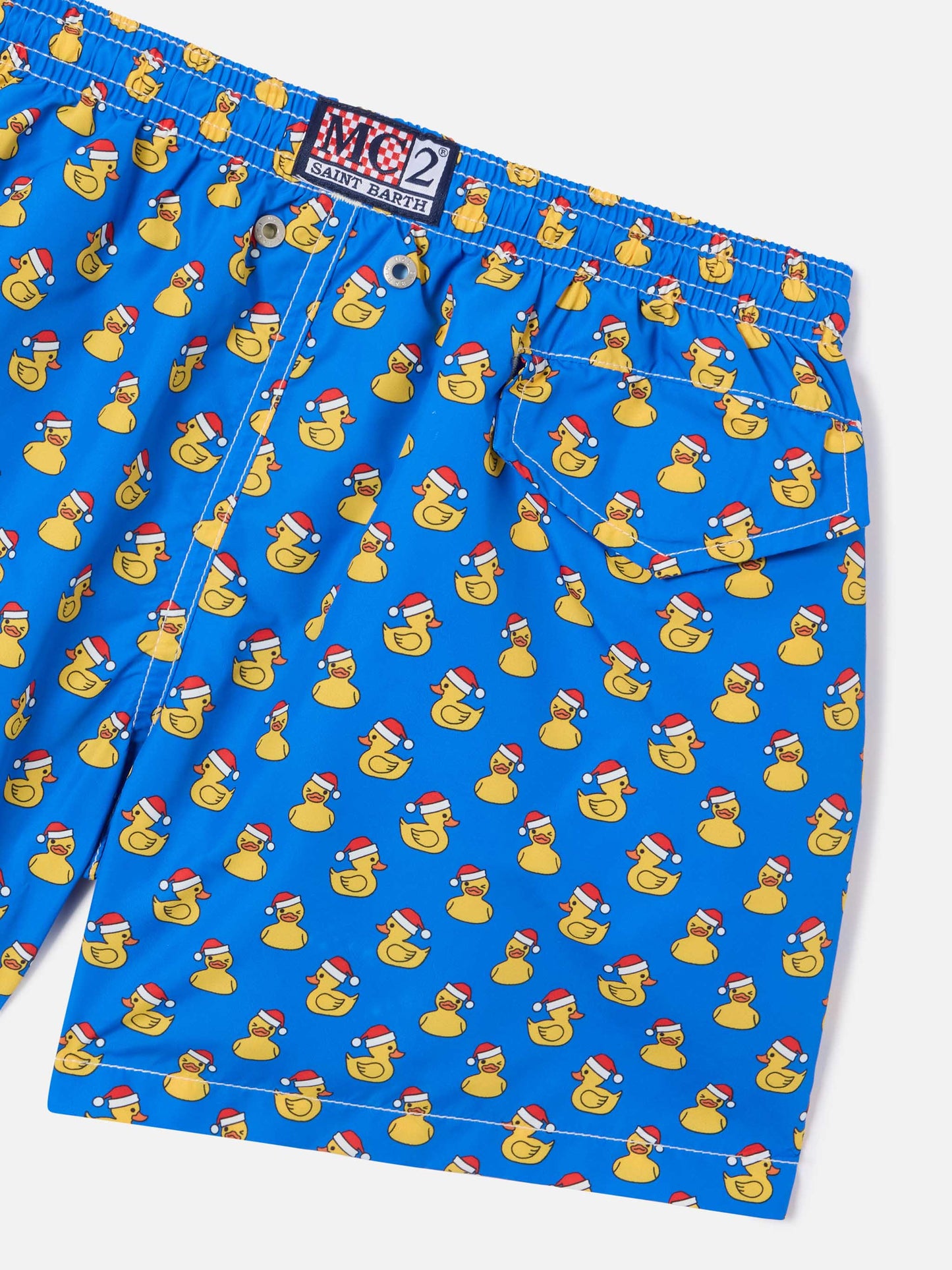 Boy light fabric swim shorts with Christmas ducks print
