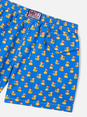 Boy light fabric swim shorts with Christmas ducks print