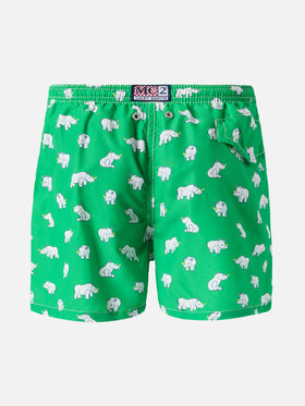 Lghtweight fabric swim-shorts Jean Lighting with rhino print