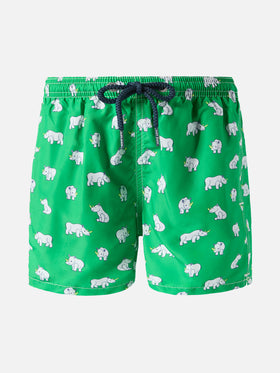 Lghtweight fabric swim-shorts Jean Lighting with rhino print