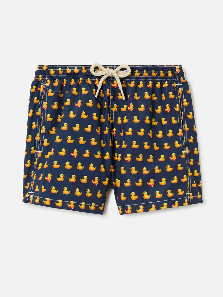 Badeshorts Jean Lighting aus leichtem Stoff für Jungen mit Entenprint 