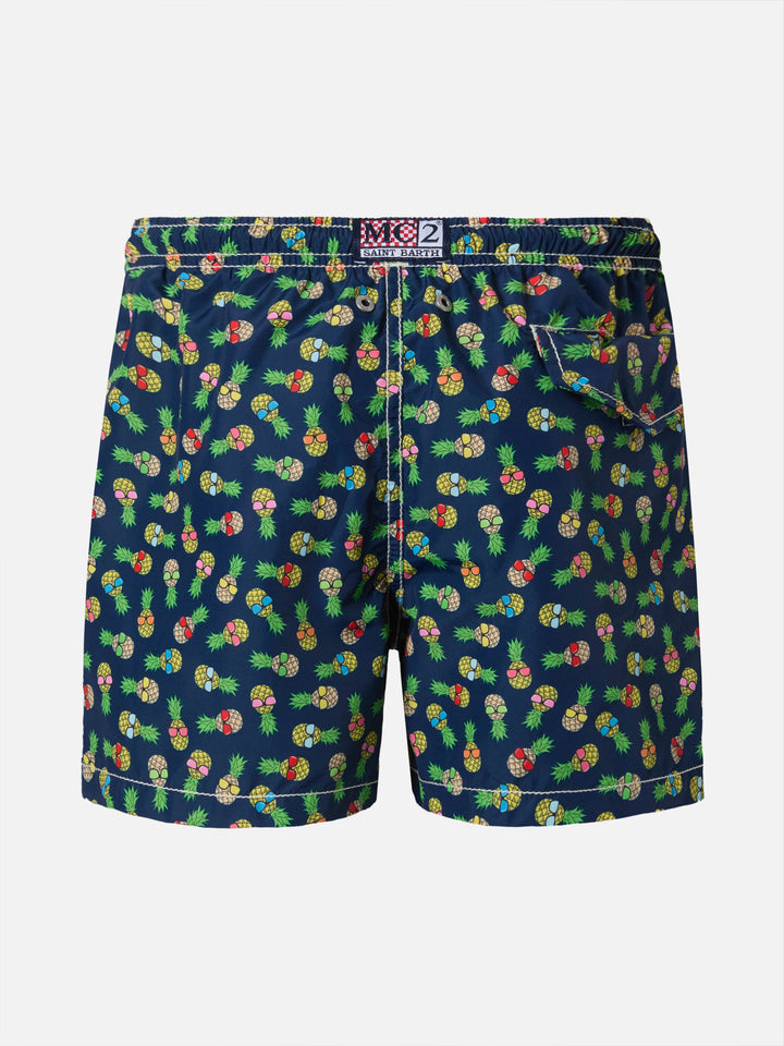 Boy lightweight fabric swim-shorts Jean Lighting with pineapple print