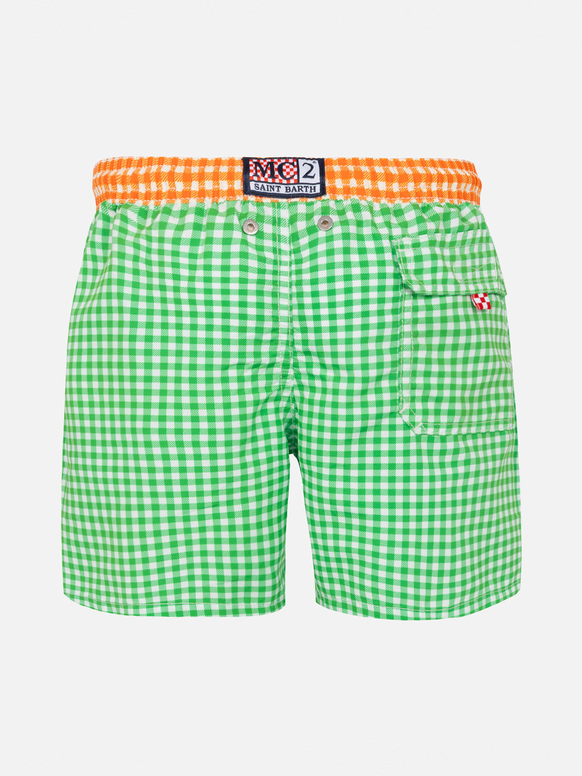 Green gingham boy's swim shorts with embroidery - MC2 Saint Barth