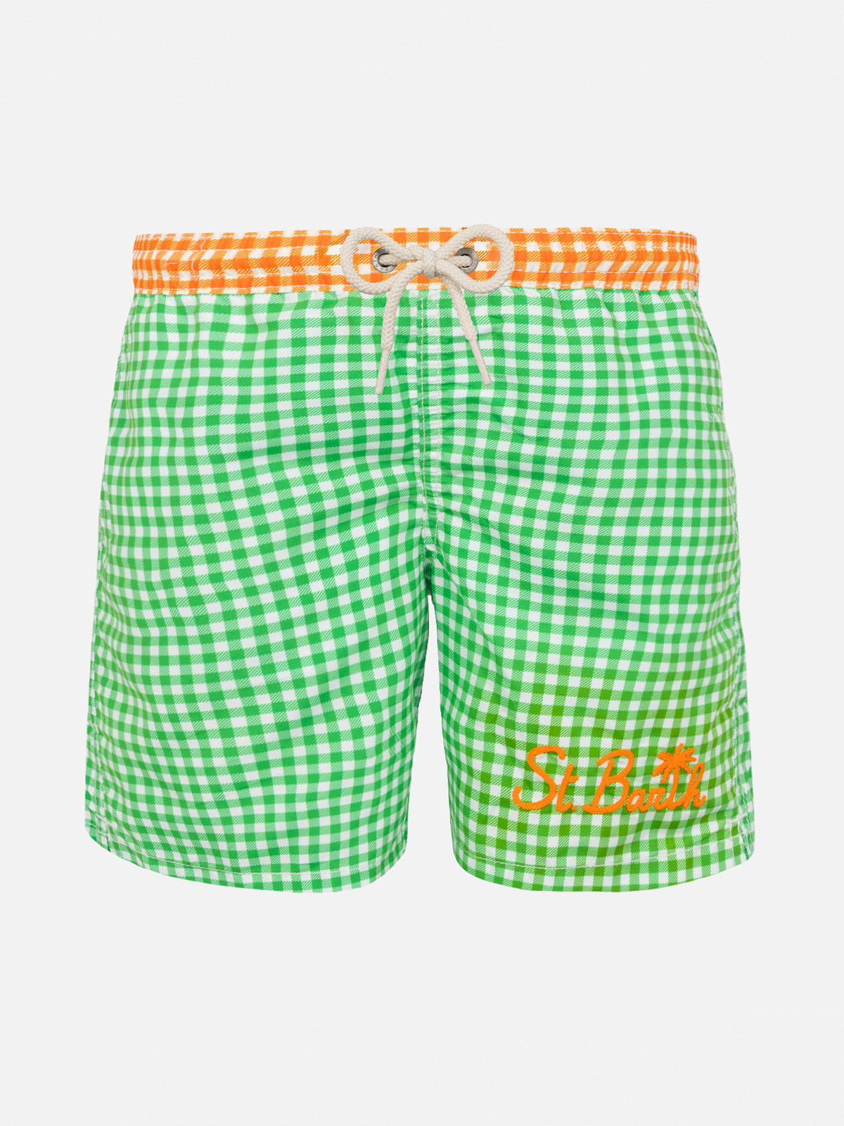 Green gingham boy's swim shorts with embroidery - MC2 Saint Barth