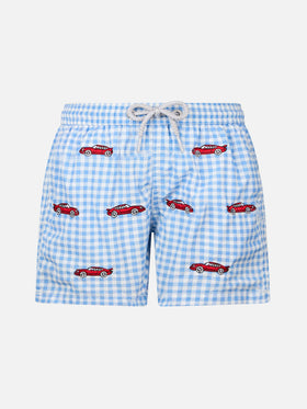 Boy seersucker swim-shorts Jean with cars embroidery - MC2 Saint Barth