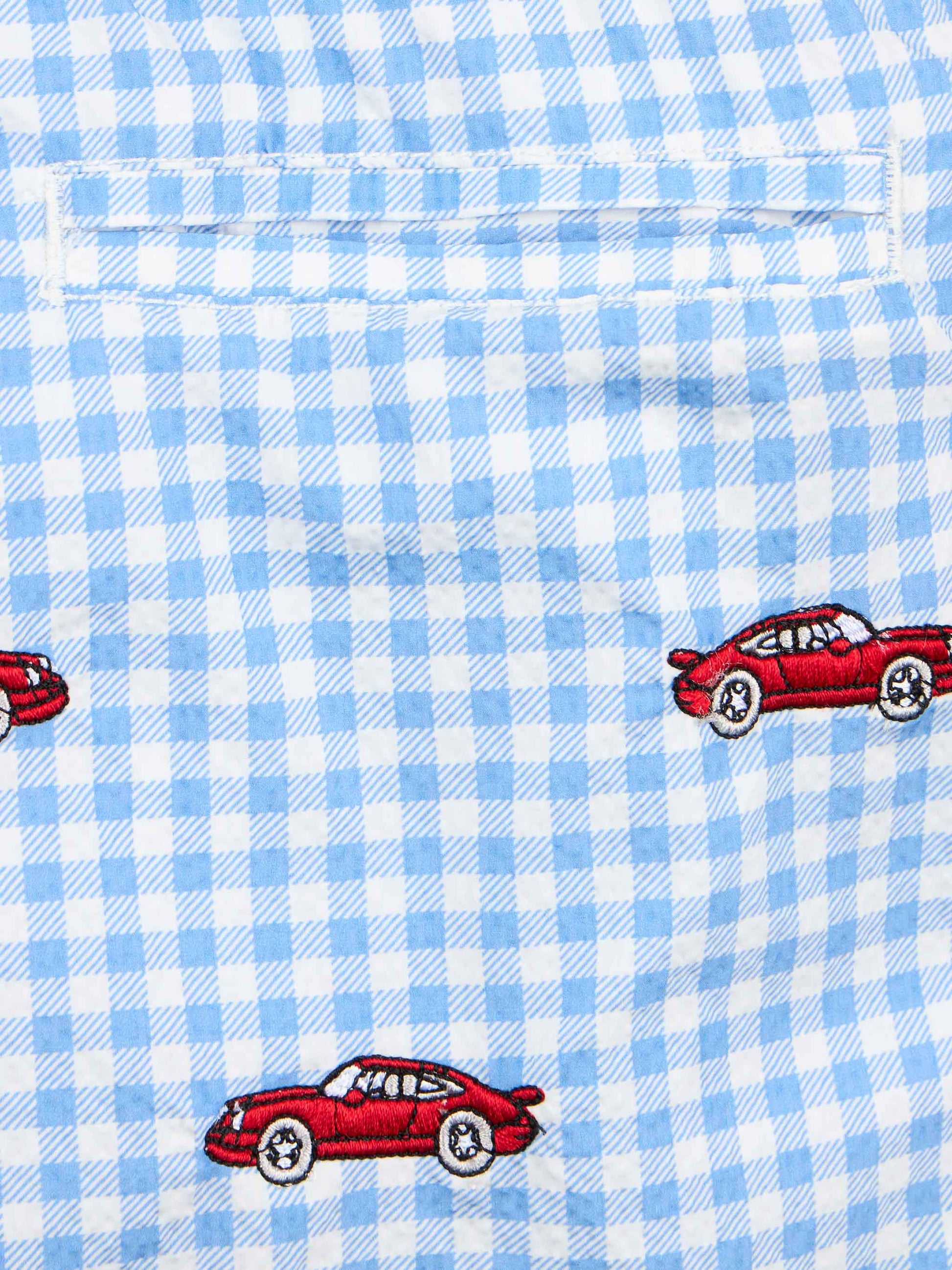Boy seersucker swim-shorts Jean with cars embroidery - MC2 Saint Barth