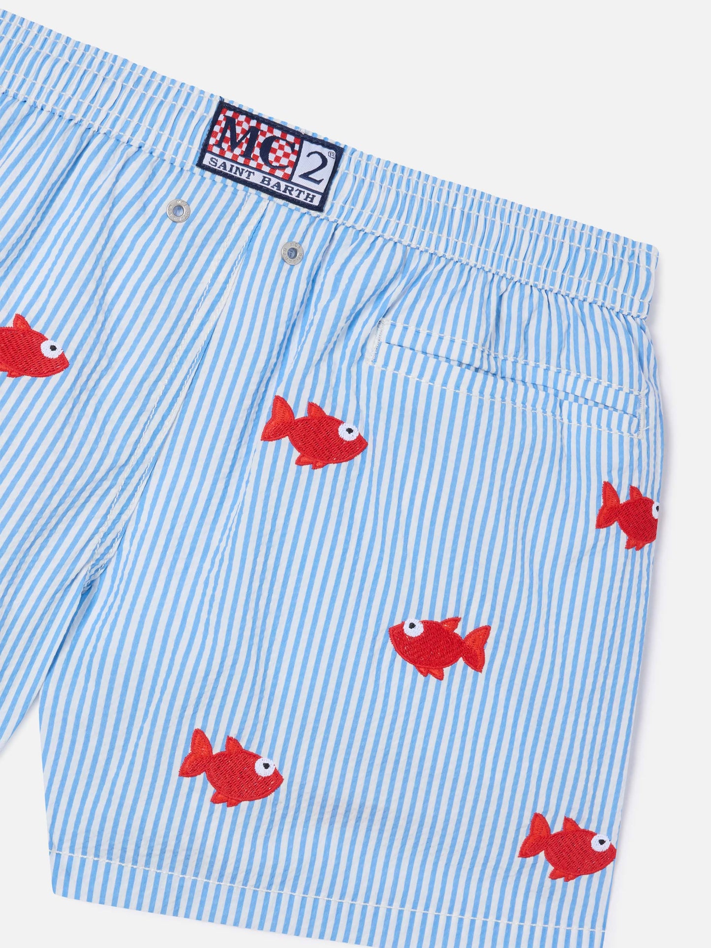 Jean Embroidery striped swim shorts with embroidered fish