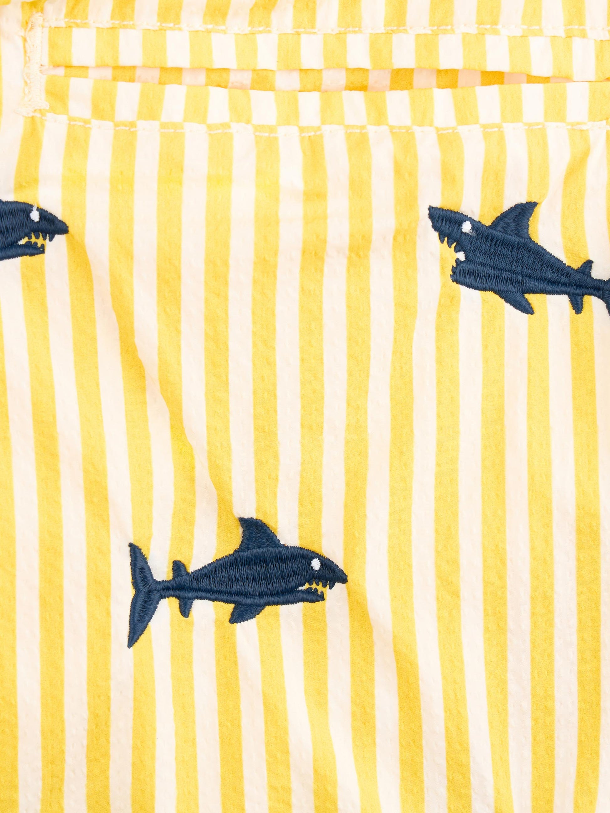 Boy seersucker swim-shorts Jean with sharks embroidery - MC2 Saint Barth