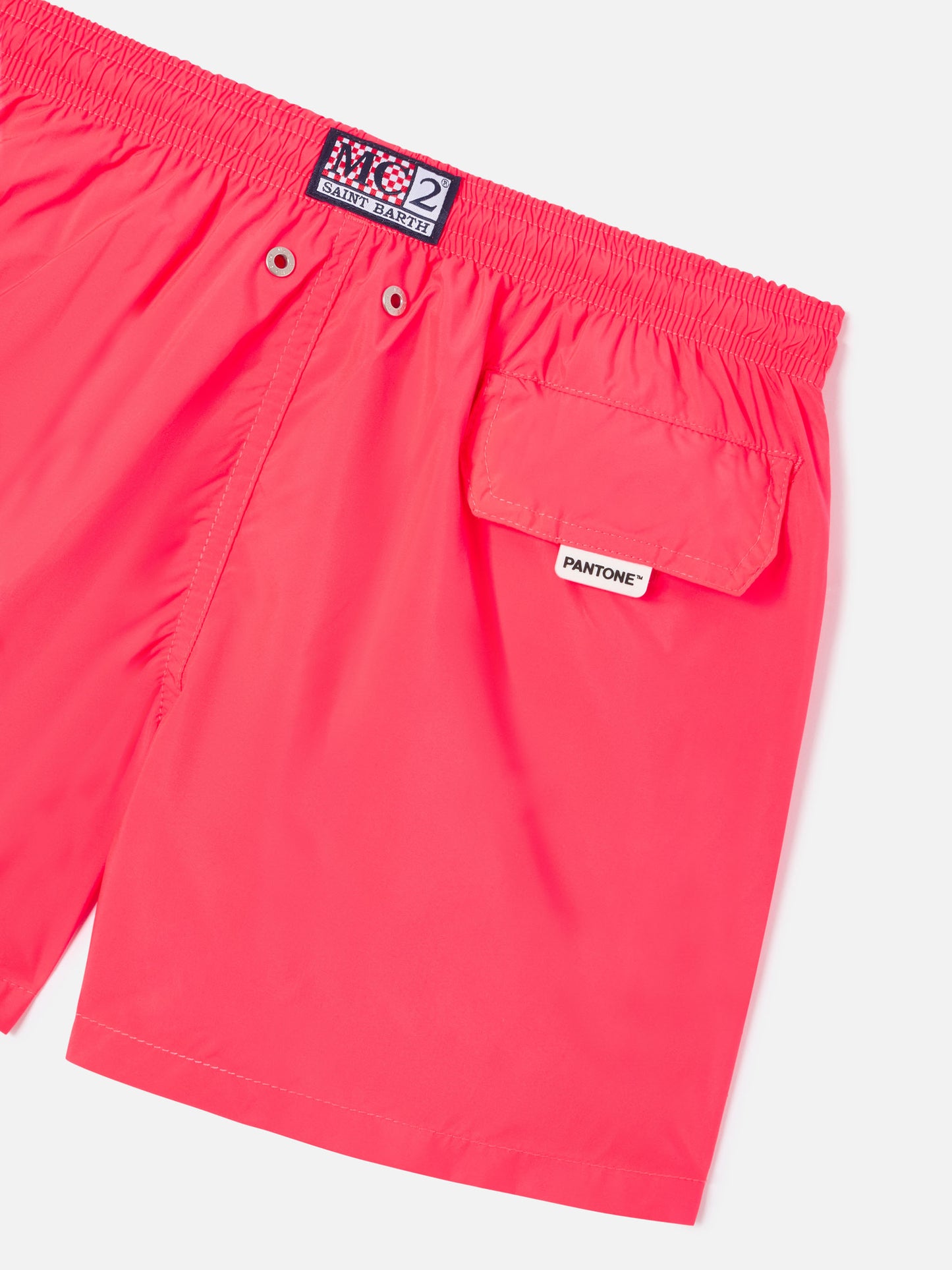 Boy fluo red lightweight swim shorts Lighting Pantone | PANTONE® SPECIAL EDITION