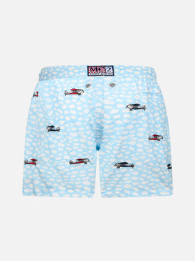 Boy lightweight fabric swim-shorts Jean Lighting with airplanes embroidery - MC2 Saint Barth