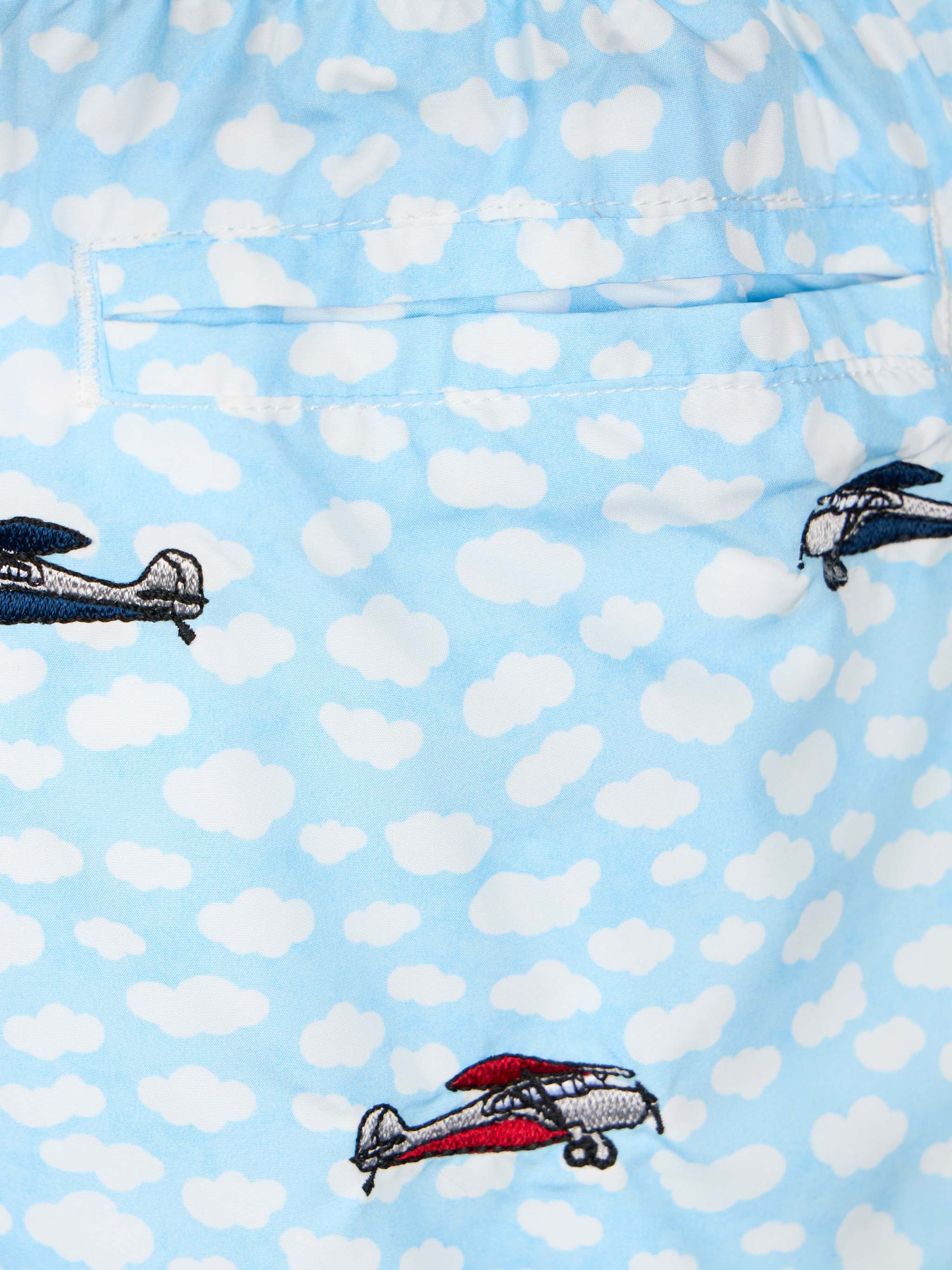 Boy lightweight fabric swim-shorts Jean Lighting with airplanes embroidery - MC2 Saint Barth