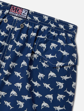 Short de bain garçon en tissu léger Jean Lighting 70 avec imprimé requins 