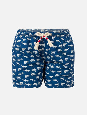 Boy lightweight fabric swim-shorts Jean Lighting 70 with sharks print - MC2 Saint Barth