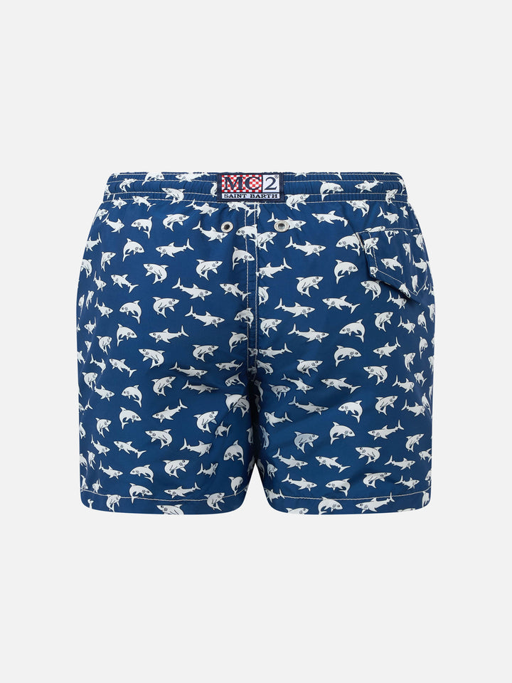 Boy lightweight fabric swim-shorts Jean Lighting 70 with sharks print - MC2 Saint Barth