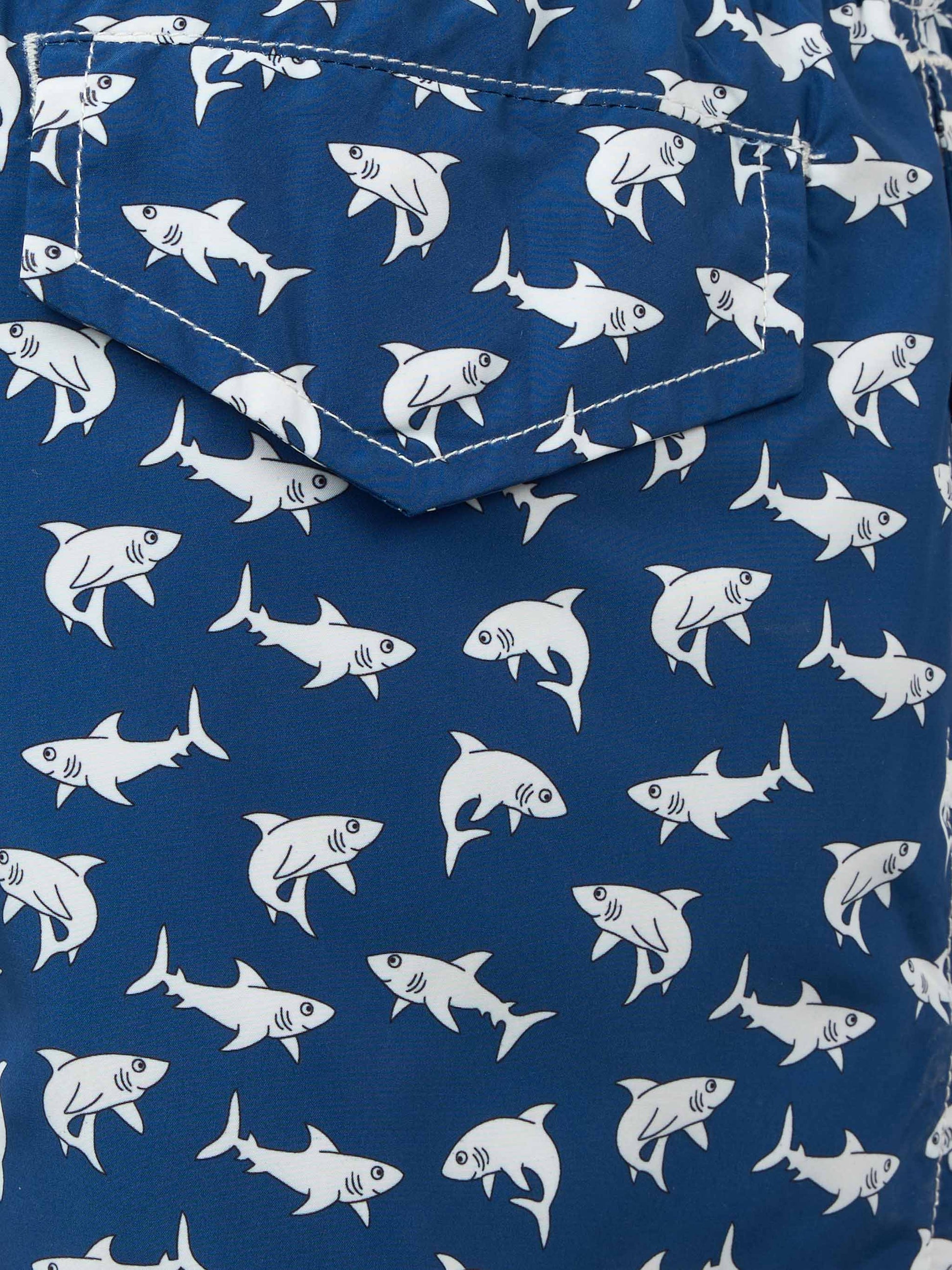 Boy lightweight fabric swim-shorts Jean Lighting 70 with sharks print - MC2 Saint Barth