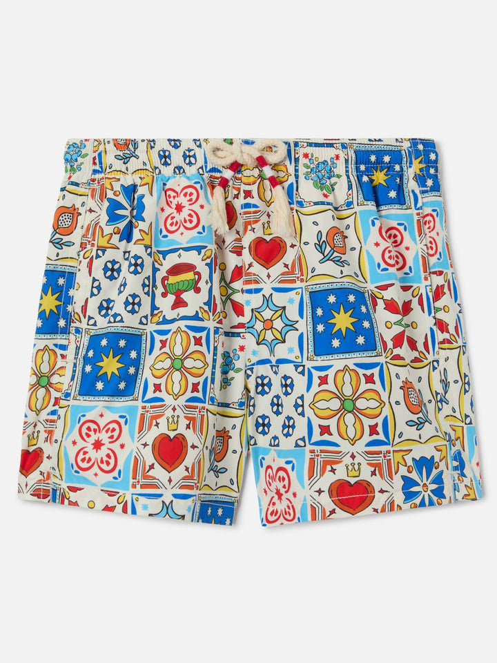 Jean Lighting 70 swim shorts with Maiolica all-over print