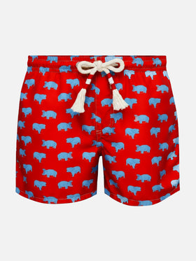 Costume mare Jean Lighting 70 in tessuto leggero con stampa ippopotami