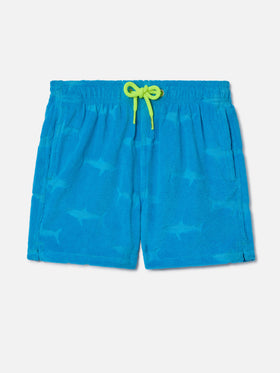 Badeshorts für Jungen mit geprägten Haien aus Frottee 