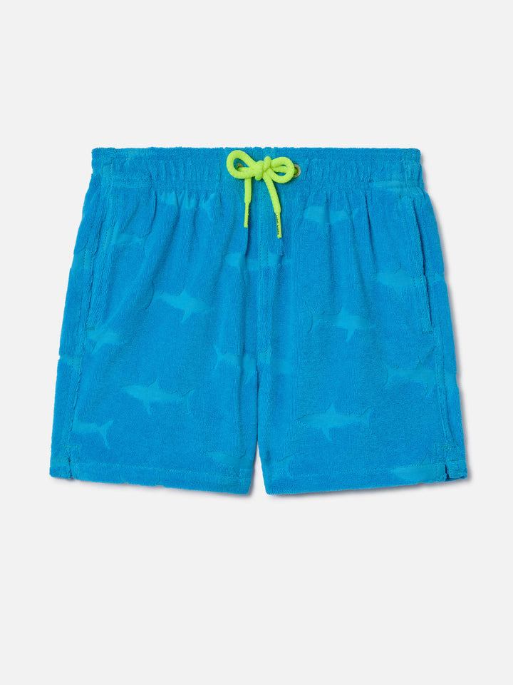 Boy swim shorts with terry embossed sharks