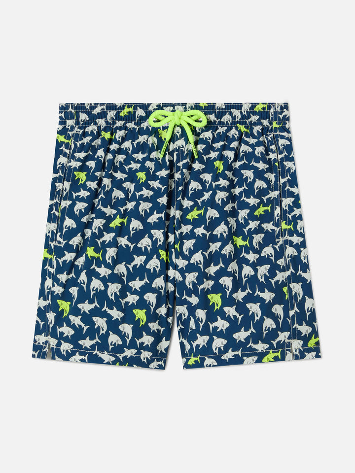 Jean Lighting Stretch swim shorts with all-over sharks print